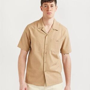 Percival Cuban Shirt Seersucker Tan Check Short Sleeves Medium BNWT